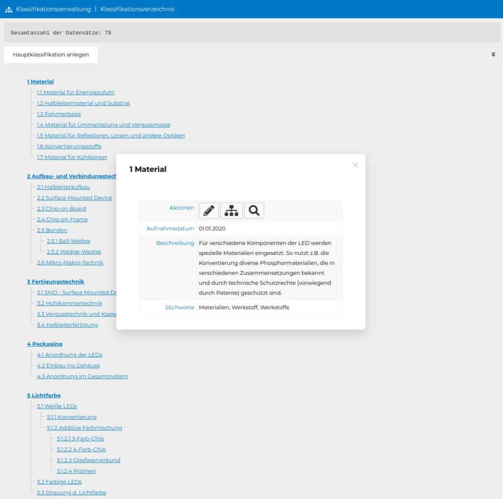 Screenshot des PIKAS Moduls "Klassifikation"
