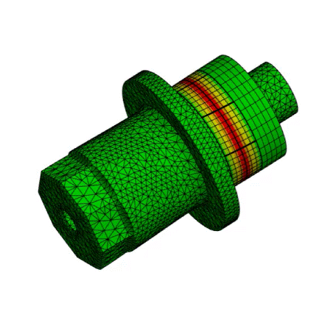Potentialverteilung und Verformung eines Torsionskonverters (Finite-Element-Animation)